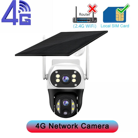 V380 8MP Dual Lens 4G Camera Solar PIR Human Detection Night Vision Waterproof Security Video IP Camara 4K Battery CCTV Monitor 4G Camera No Card