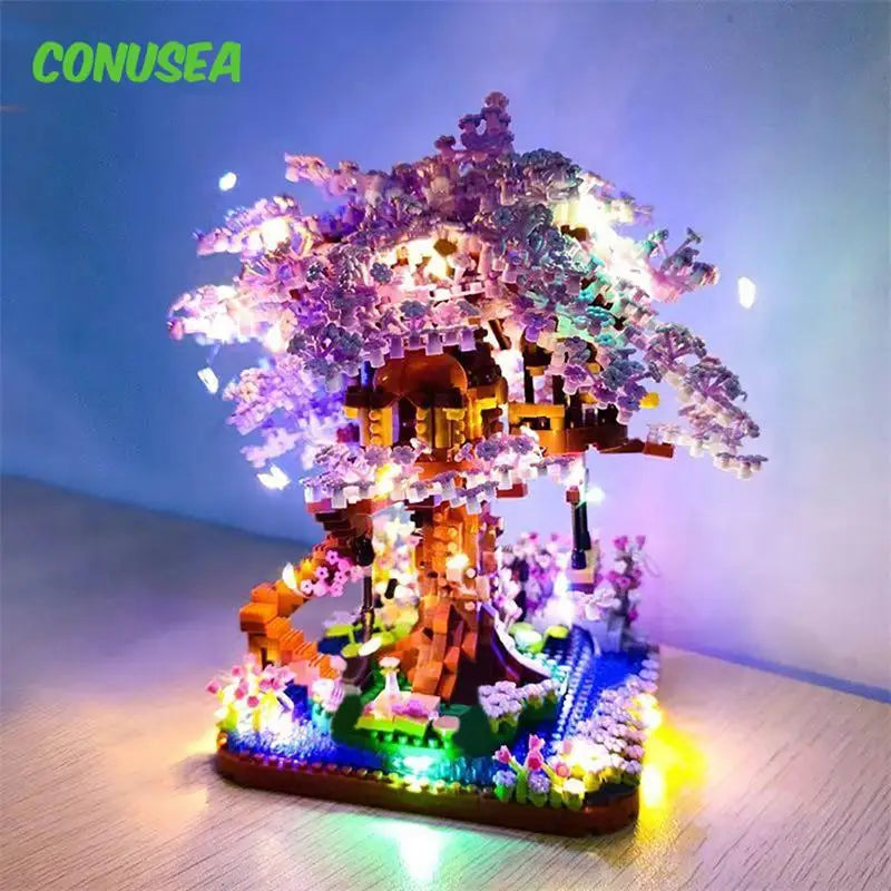 Building Blocks Mini Sakura Tree Set &ndash; Romantic Cherry Blossom Treehouse Model