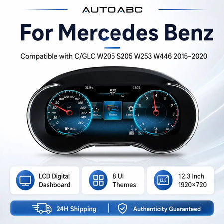 AUTOABC 12.3 "LCD Digital Dashboard Cluster Wireless CarPlay Android Auto For Mercedes Benz C/GLC W205 S205 W253 W446 2015-2020 by InterCyprus Trading Ltd