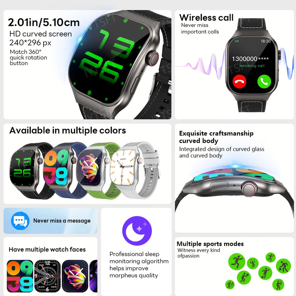 LAXASFIT 2.01 дюйма изогнутый экран смарт-часы Bluetooth вызов