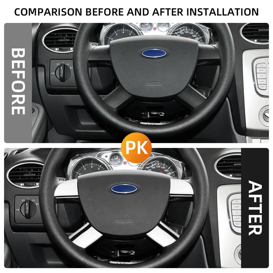 Sada samolepek na ozdobu volantu pro Ford Focus 2 MK2 2005-2011 chromový povrch 4 kusy