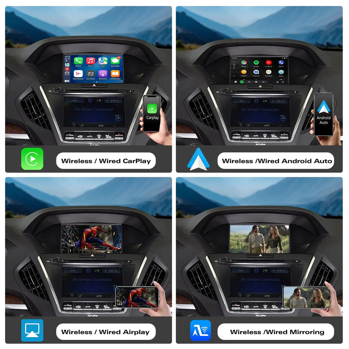 Wireless CarPlay Android Auto For Dual screen Acura TLX TLX-L MDX RDX RLX ILX 2014-2019 With Navigation Airplay BT GPS Function by InterCyprus Trading Ltd