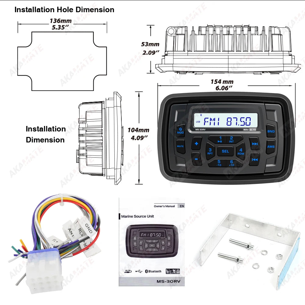 MS-30RV-1 RV Marine Stereo &ndash; Bluetooth IPX5 Waterproof