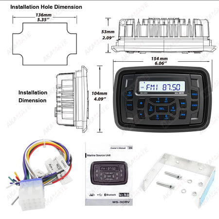 MS-30RV-1 RV Marine Stereo &ndash; Bluetooth IPX5 Waterproof