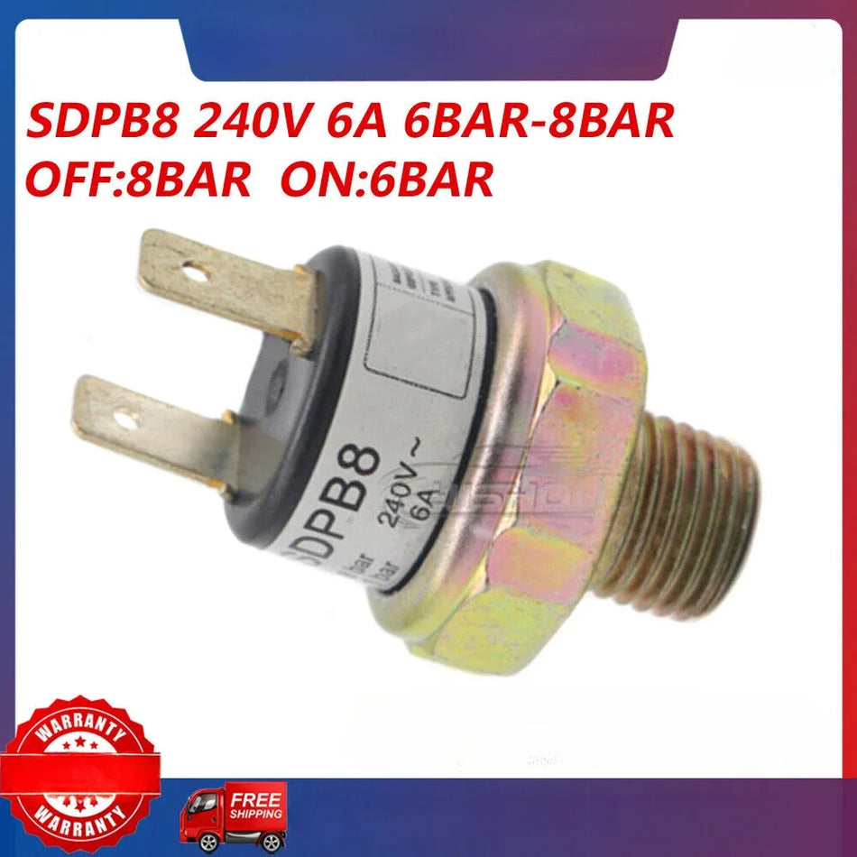 Interrupteur de pression de compresseur d'air SDPB8 240V 6A, 6-8 Bar Off On Filetage de 13.2mm