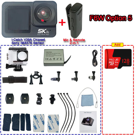 F6W Wireless Mic Action Camera &ndash; 5K Ultra High Definition with Dual Screen F6wOption 5 / Option Only