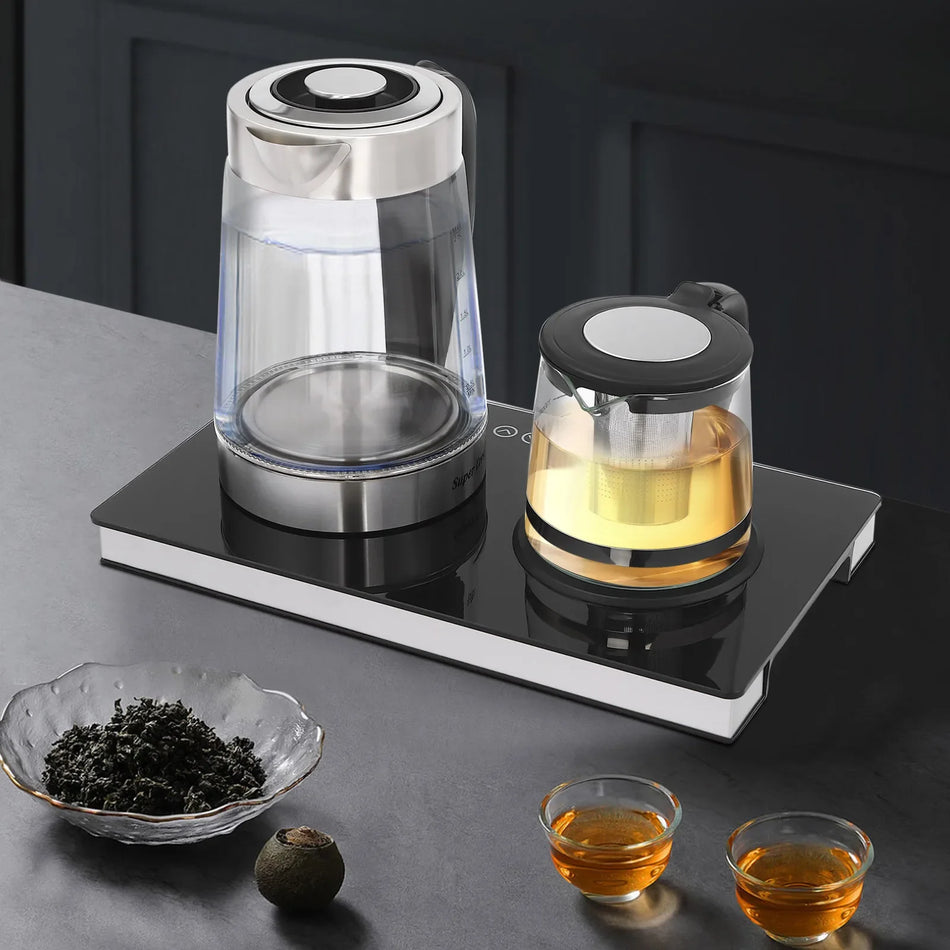 Electric Water Kettle Set With LCD Display, Glass 2.5L and 1L Kettles, 1800W