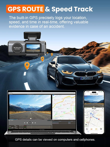 Kocam 4K WIFI Dash Cam &ndash; Dual Lens Front and Rear Recording