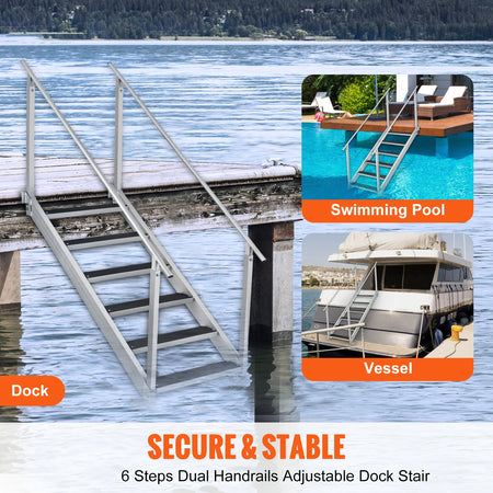 SucceBuy 4/6 Step Dock Ladder Aluminum &ndash; Durable Rubber Mat