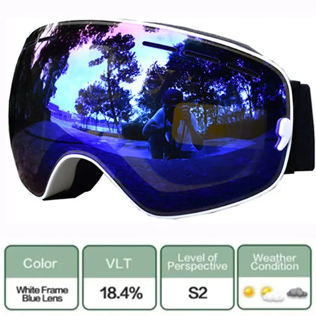 AFS-3100 Ski Snowboard Goggles &ndash; Wide Angle Anti-Fog UV400 WHITE FRAME