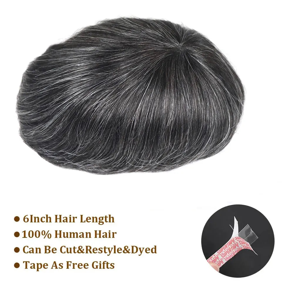 Bfirehair 0.08-0.10MM Full Skin PU Men&rsquo;s Toupee with V Loop Remy Hair