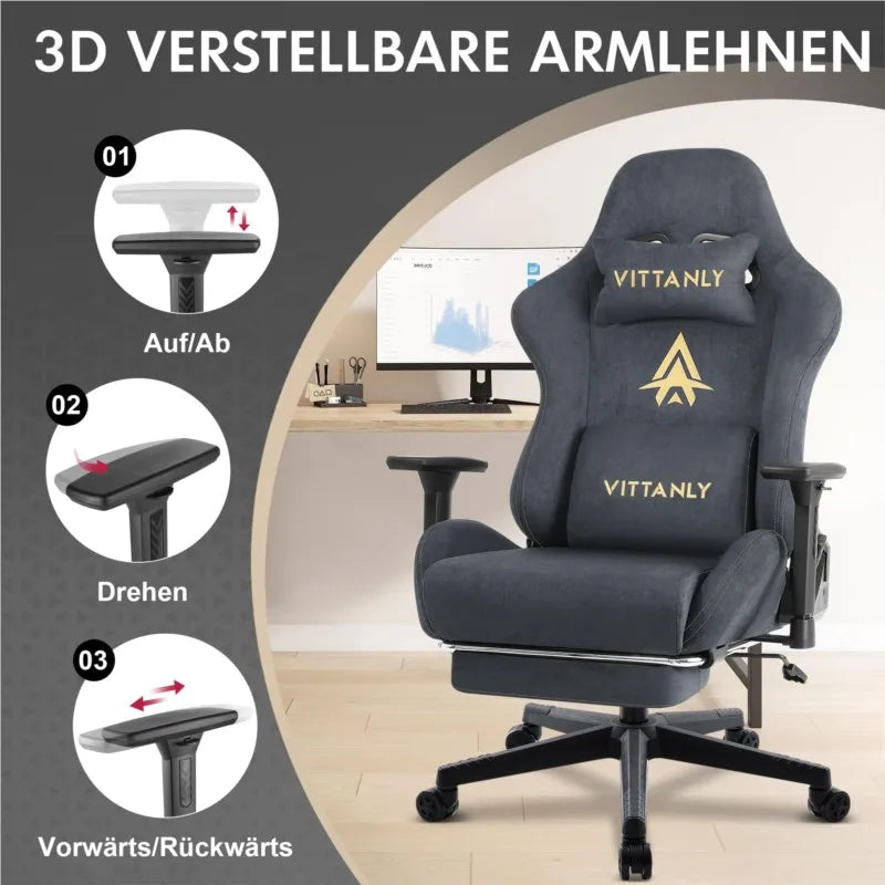 Kitinjoy Suede Ergonomisk Gaming Stol Høj Ryg Fodstøtte