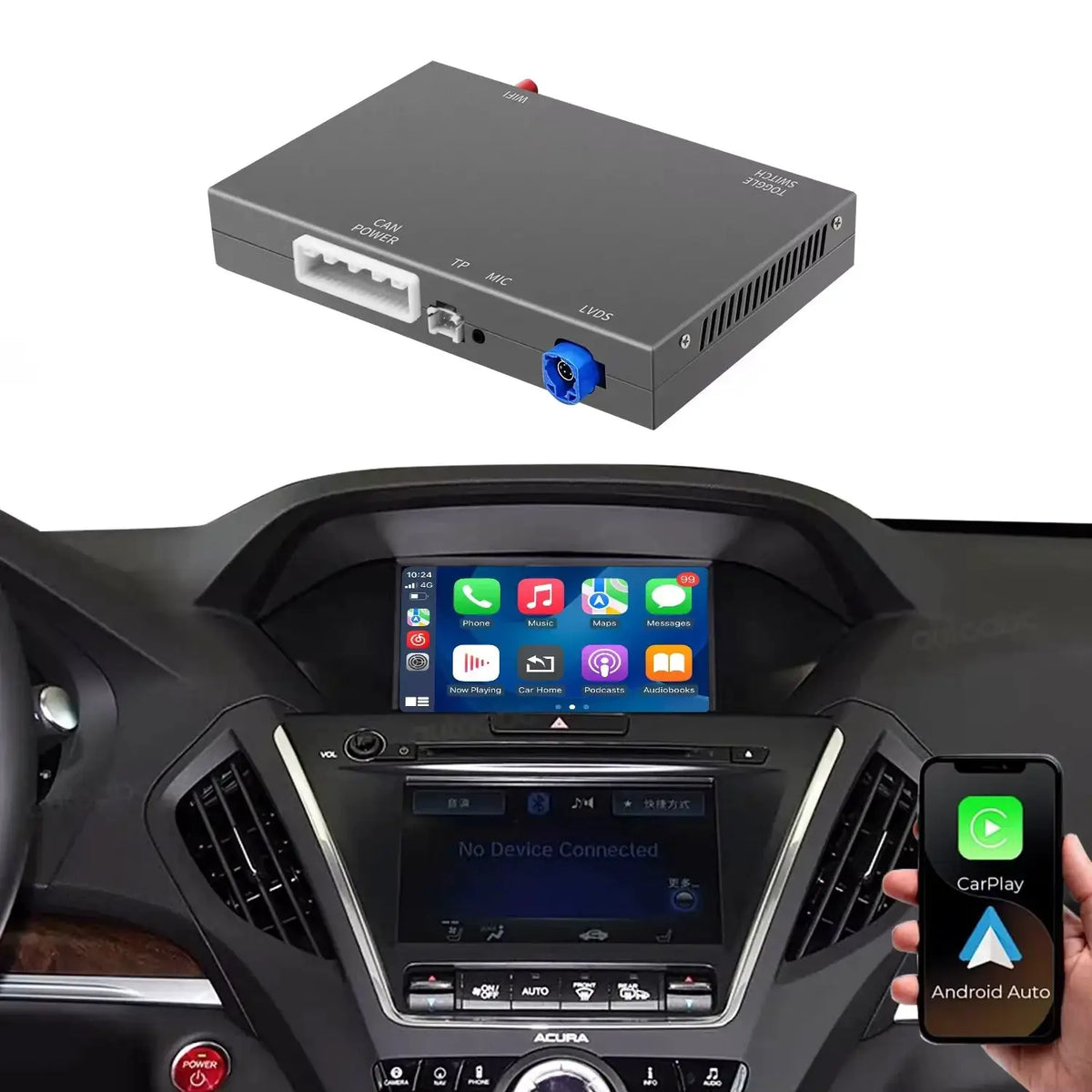 Wireless CarPlay Android Auto For Dual screen Acura TLX TLX-L MDX RDX RLX ILX 2014-2019 With Navigation Airplay BT GPS Function by InterCyprus Trading Ltd