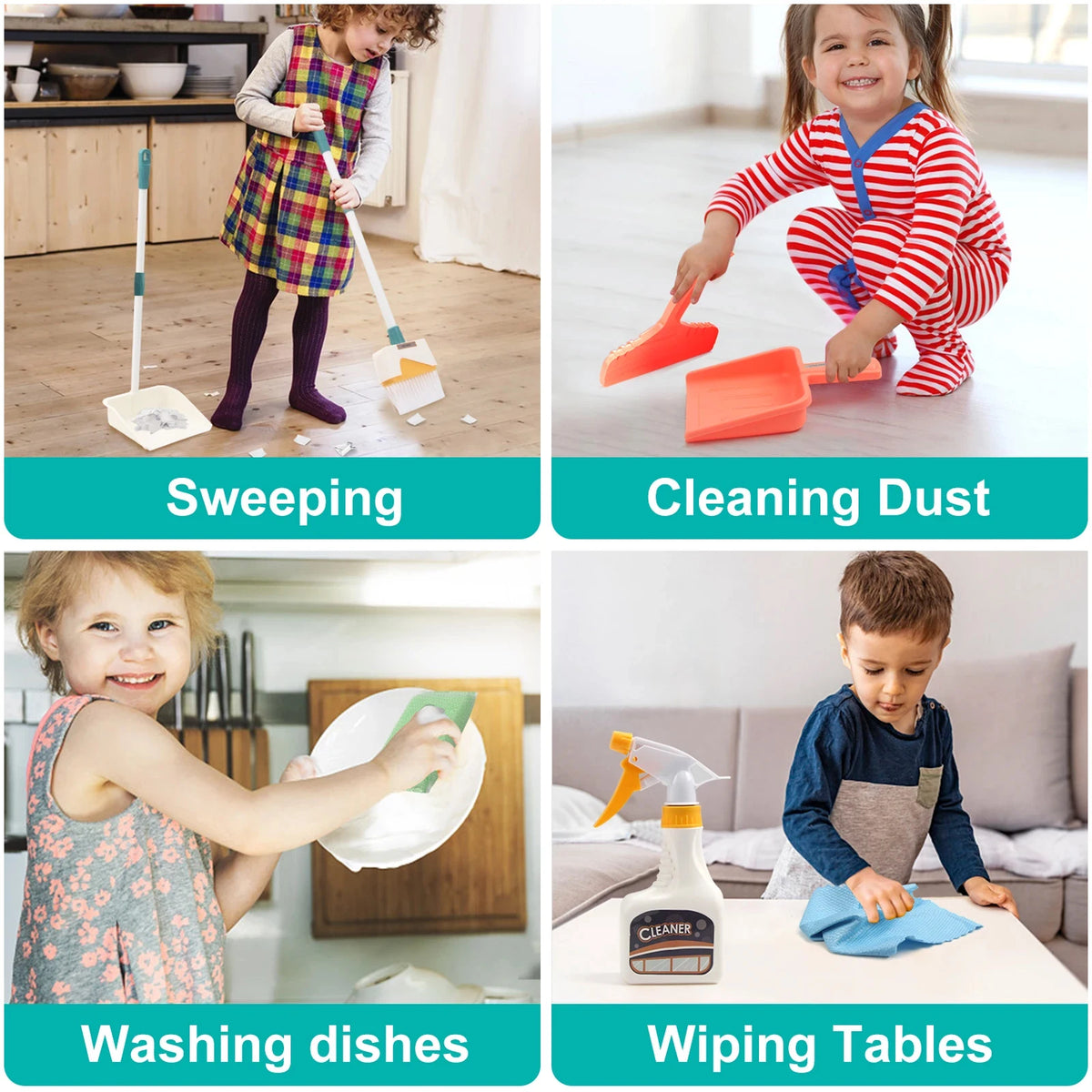 Coolplay 12 Piece Kids Housework Supplies Kit &ndash; Fun and Educational Cleaning Play Set
