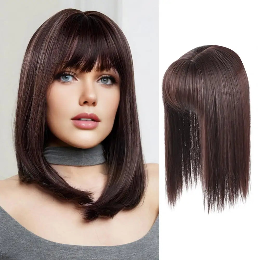 Versatile Long Straight Wig with Air Bangs - High Temperature Fiber