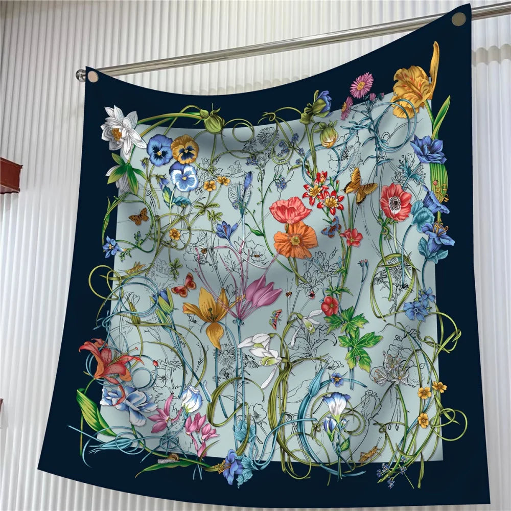 Pobing Silk Scarf &ndash; Elegant Floral Print Design ML0045 / 90CM x 90CM / CHINA