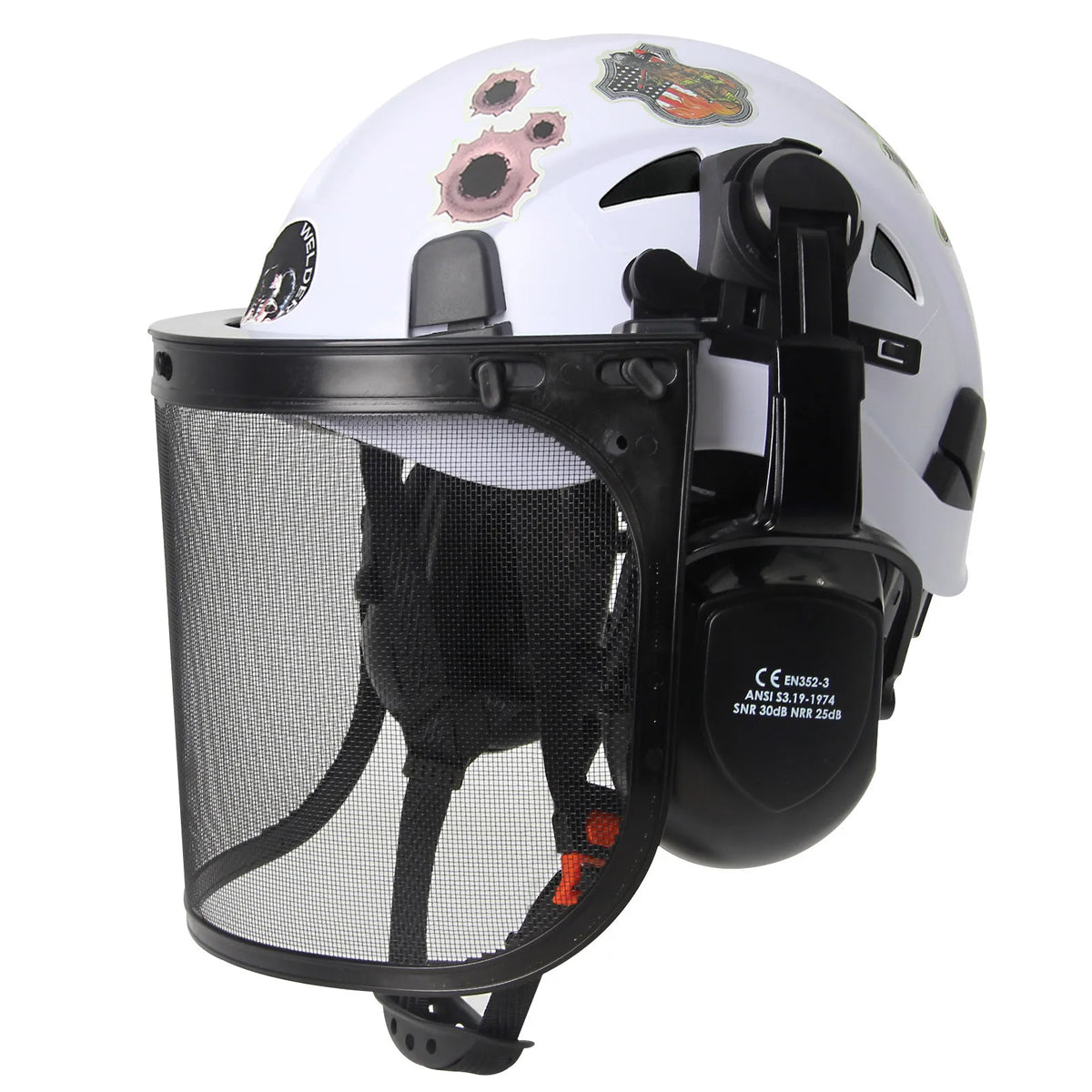 Forestry Safety Helmet SF06 &ndash; Mesh Earmuffs And Stickers White B