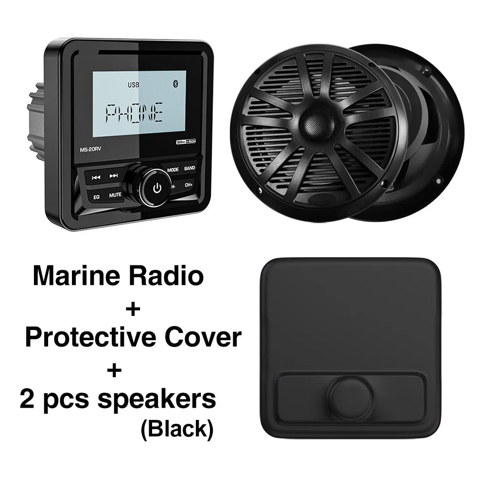 AKAMATE MS-10RV Marine Radio - Waterproof Bluetooth 4x50W radio cover black