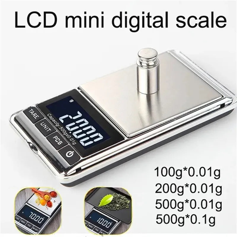 Mini Dijital Terazi 100/200/500g 0.01g Yüksek Doğruluk LCD Arkadan Aydınlatmalı Elektrikli Cep Ölçeği Takı Gram Ağırlığı için Mutfak