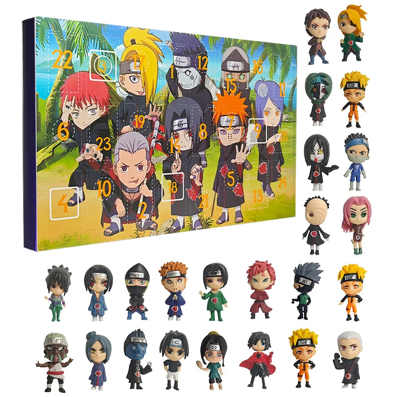 Naruto Advent Calendar 24 Figures, Mini 3-6cm Anime Dolls Set for Christmas Gift Box