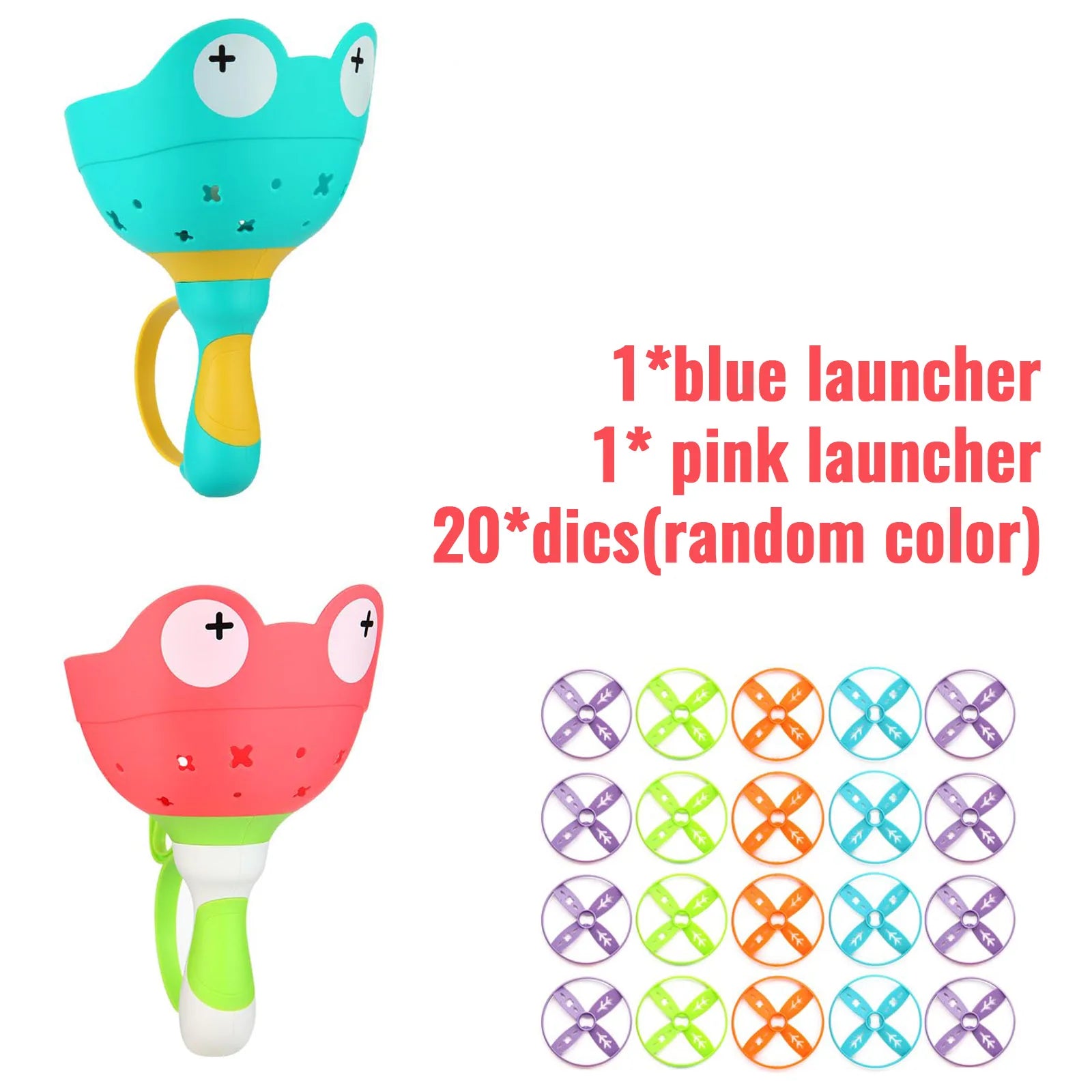 Throw Catch Toy &ndash; Manual Flying Disc Launcher For Dogs 1red 1blue 20disc