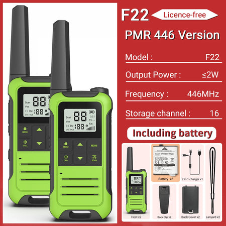 Baofeng F22 Mini Walkie Talkie PMR FRS - Long Range PMR -NewGreen