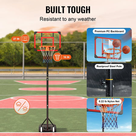 VEVOR Basketball Hoop 4-10 Ft Adjustable Backboard &ndash; Stable