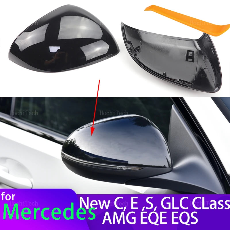 Capas de Espelho Preto com Aspeto de Carbono para Mercedes-Benz EQE EQS W206 X206
