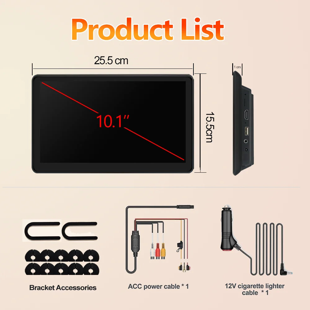 Incell 10.1 Inch Android 13 Car Headrest Monitor &ndash; Ultra-Thin Touch Screen with Carplay and Ambient Lights