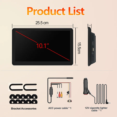 Incell 10.1 Inch Android 13 Car Headrest Monitor &ndash; Ultra-Thin Touch Screen with Carplay and Ambient Lights