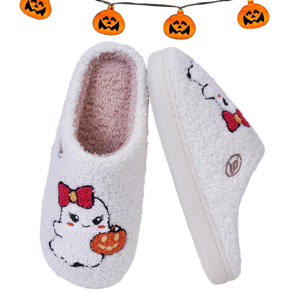 Cute Ghost Plush Slippers Unisex Fuzzy Home Halloween
