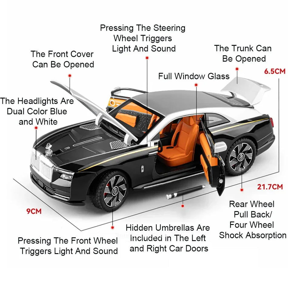 Diecast autootje model met geluid en metalen carrosserie voor Rolls-Royce Cullinan Spectre