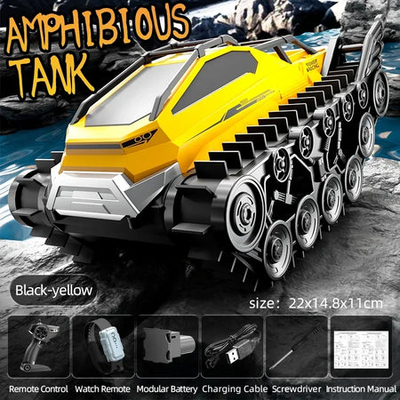 RC Amphibious Tank &ndash; Waterproof All Terrain RC Tank Yellow dual rc