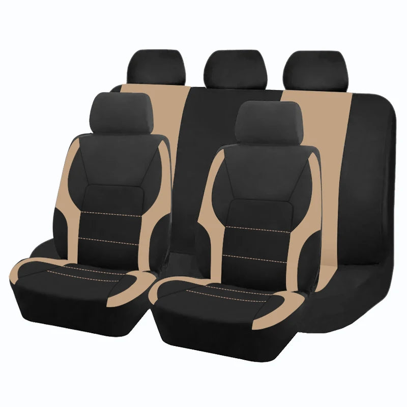 Sporty Universal Polyester Car Seat Covers for All Vehicles Beige 5 seat