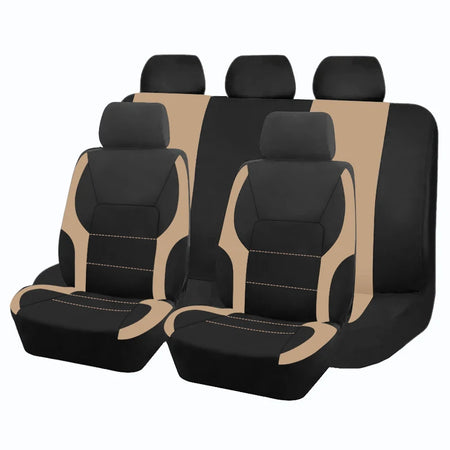 Sporty Universal Polyester Car Seat Covers for All Vehicles Beige 5 seat