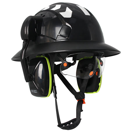 CE Full Brim Hard Hat With Goggles Earmuffs &ndash; All In One