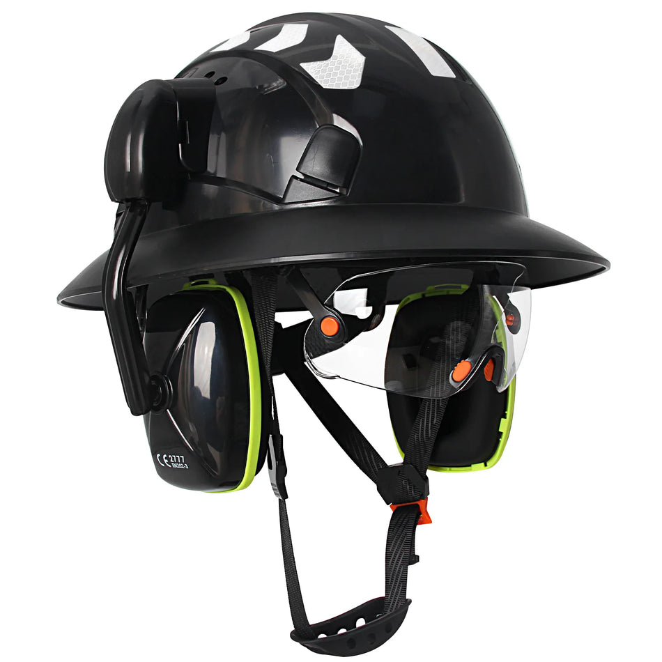 CE Full Brim Hard Hat With Goggles Earmuffs &ndash; All In One