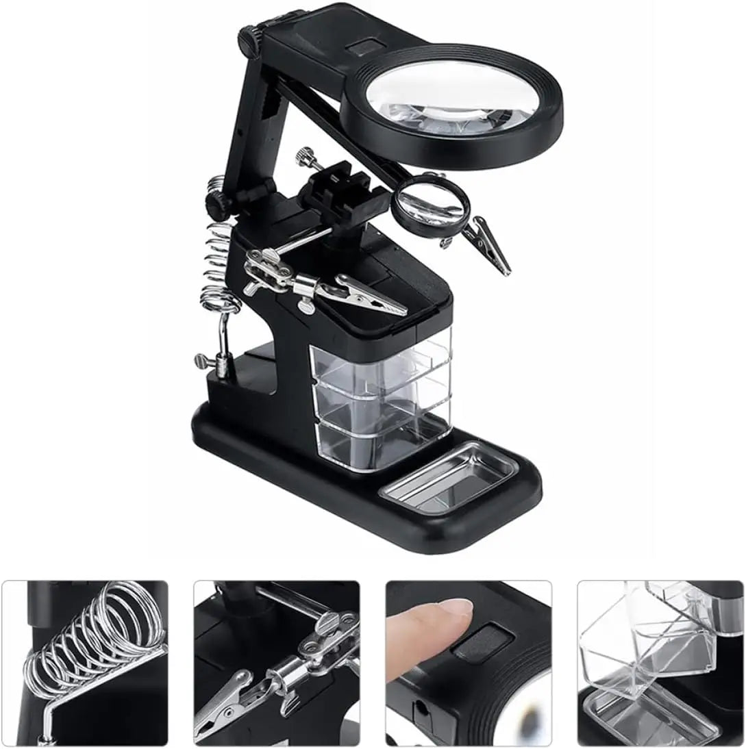 Led Light Helping Hands Magnifier - 3X to 25X Magnifier