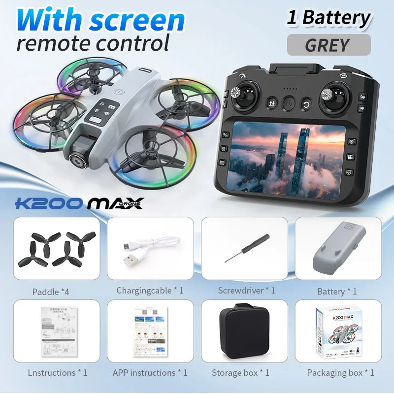 K200 MAX - Foldable Mini Drone With Full Protection 4.5in Screen Gray