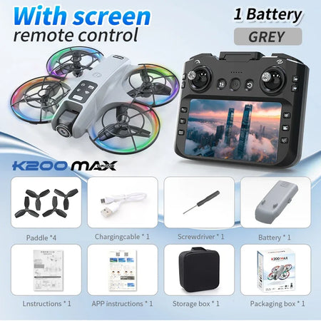 K200 MAX - Foldable Mini Drone With Full Protection 4.5in Screen Gray