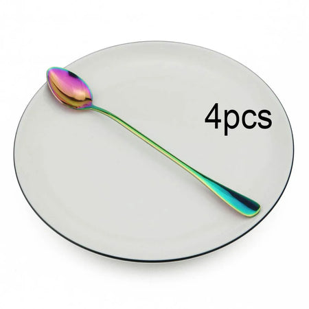 Colorful Long Handled Teaspoons &ndash; Versatile Stainless Steel Cutlery 4Pcs Rainbow