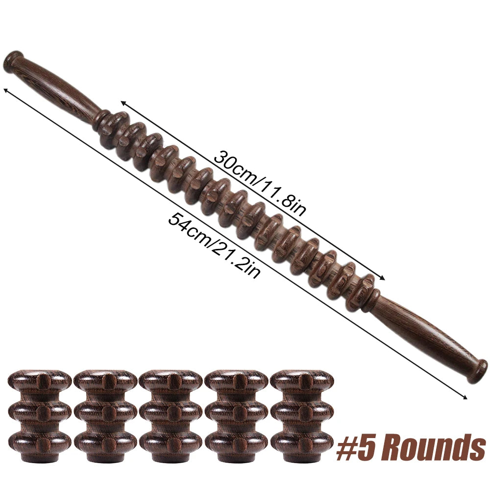 Wooden Exercise Roller Gua Sha &ndash; Handheld Muscle Massager for Sports Injuries 5 Rounds