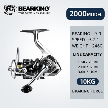 BEARKING Saltwater Fishing Reel - 1000-6000 Series, 9+1BB, 5.2:1 Gear Ratio, 10-20KG Drag, Water-Proof 2000 / 9