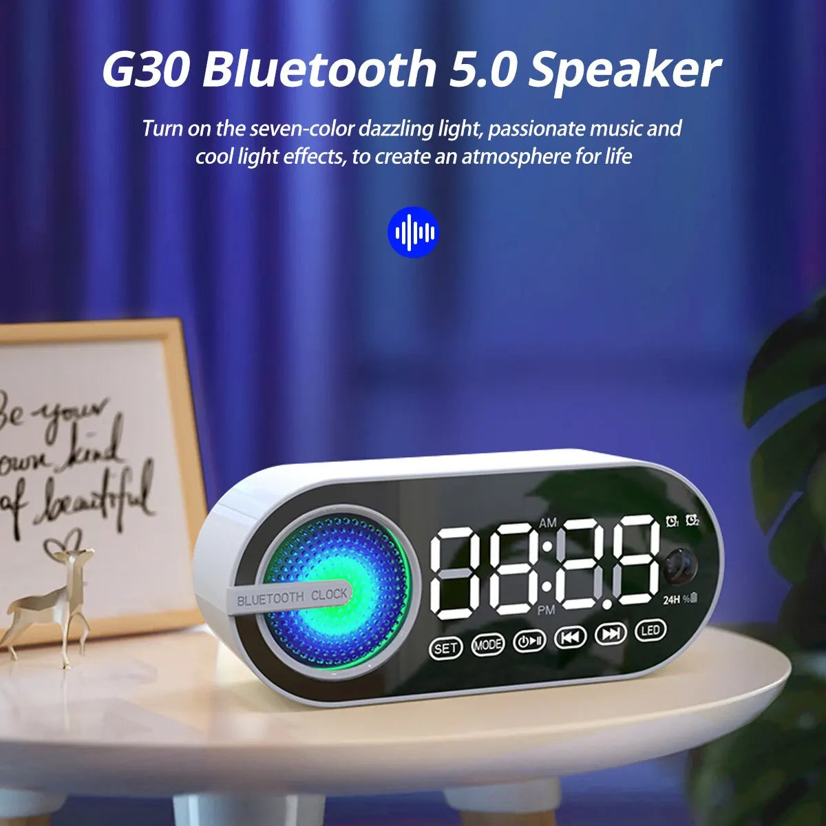 Stylish Bluetooth Mini Speaker and Digital Alarm Clock with FM Radio