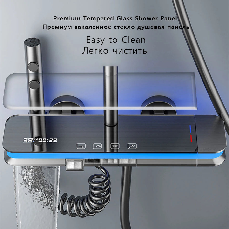 Mattgrå vattenfall duschsystem – Smart digital display