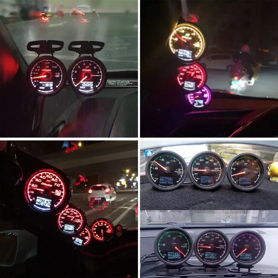 62mm LED Αυτοκινητιστικός Μετρητής: Θερμοκρασία Νερού, Θερμοκρασία Λαδιού, Πίεση Λαδιού, Στροφές, Τάση