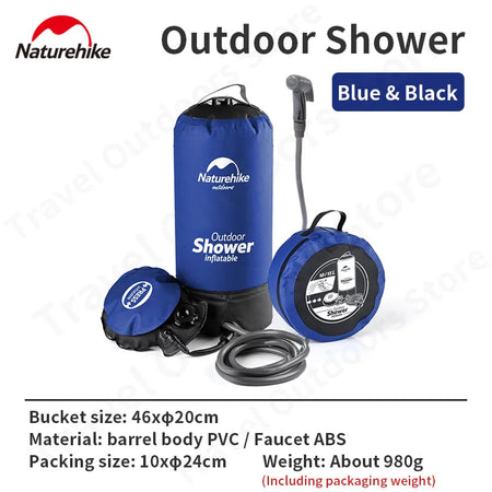 Naturehike Outdoor Shower Bag - Ultralight 11L PVC Water Storage with Foot Pump Blue-Black