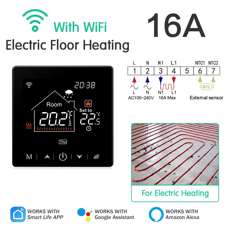 EZAIOT Floor Heating Thermostat &ndash; Tuya WiFi Alexa Ready 16A Electric 1