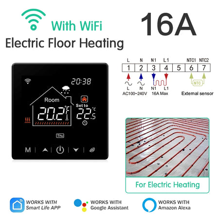EZAIOT Floor Heating Thermostat &ndash; Tuya WiFi Alexa Ready 16A Electric 1