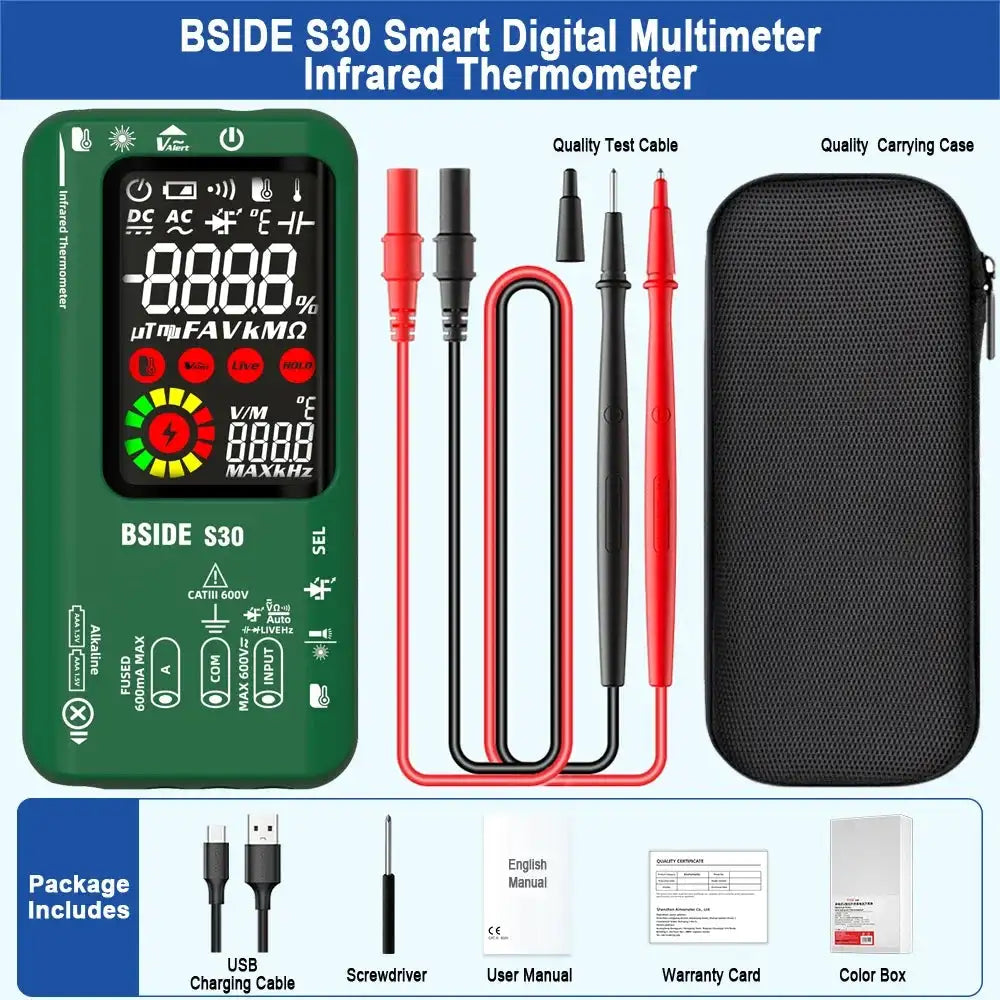 BSIDE Smart Digital Multimeter Infrared Temperature True RMS S30 Green